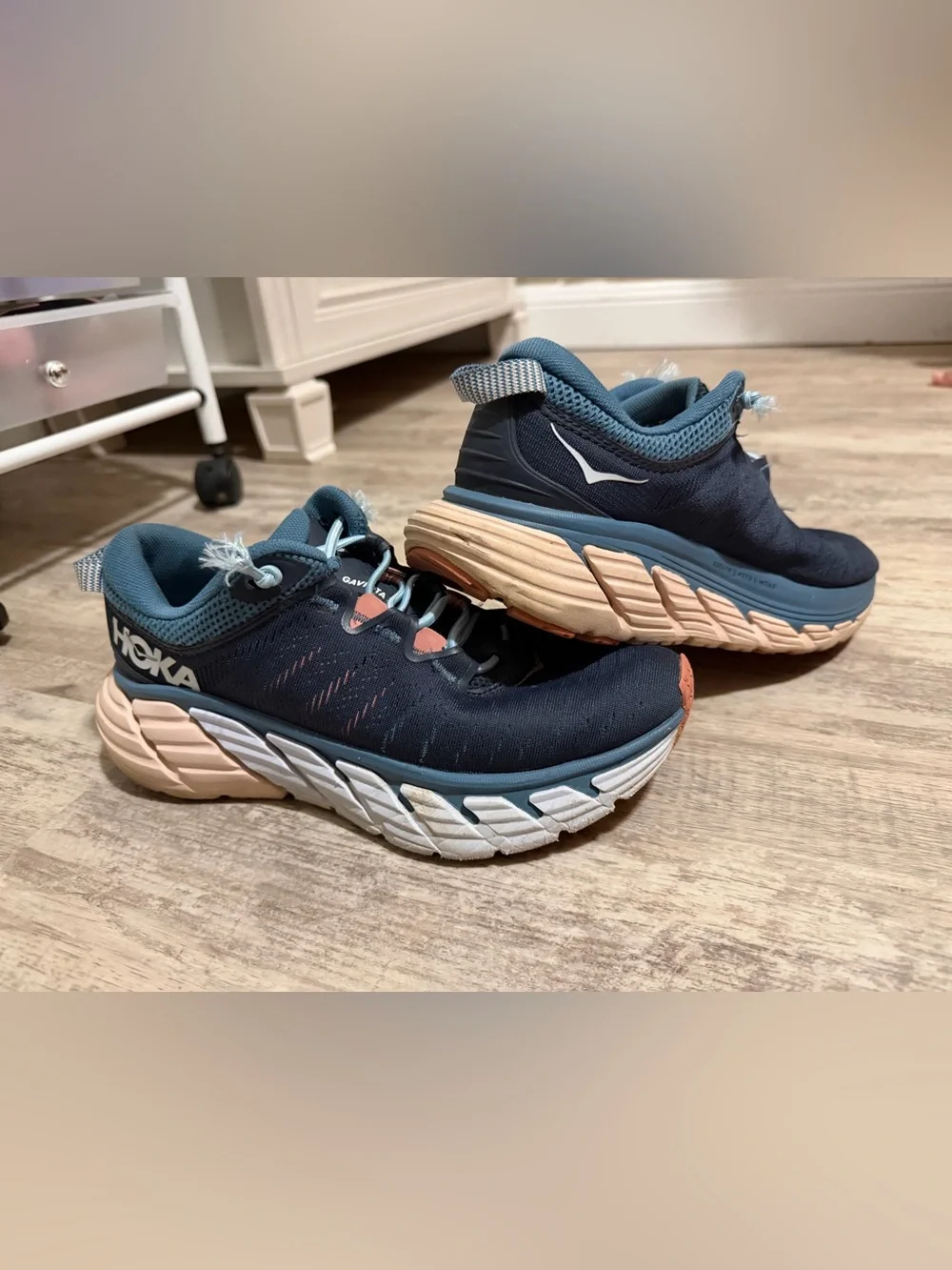 Hoka One One Navy and Peach Women's Athletic Running Shoes